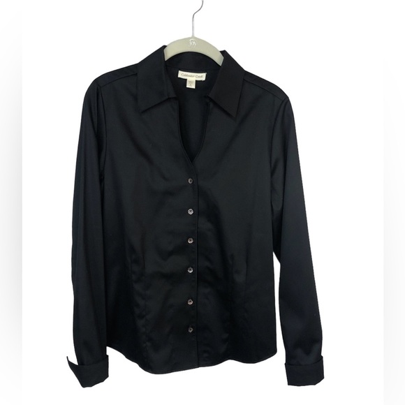 Coldwater Creek Tops - ColdWater Creek Women’s Blouse Classic Black Fitted Shirt Tail Hem French Cuff